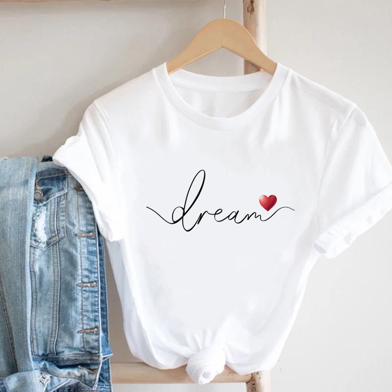(Asian Size) letter love cute 90s Lady Female Top Printed Women Tee Clothing Casual T Shirt Fashion Graphic Short Sleeve T-shirts