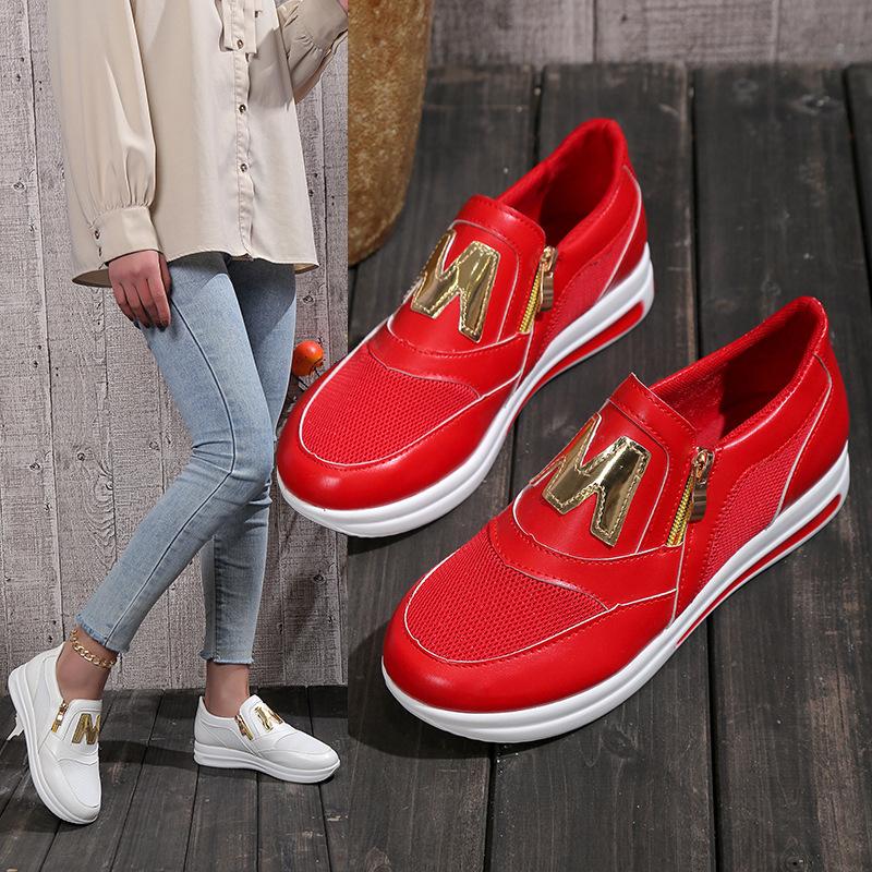 Japanese and Korean plus Size Breathable Letter Sports Style Pumps Female Flat Bottom Slip-on Solid Color Sneakers