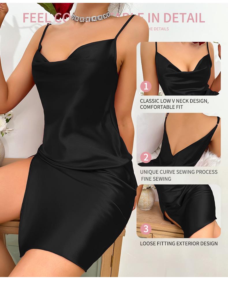 Euro-American Ice Silk Slimming Nightdress: Women's Breathable Sling Pajamas Long Dress, Sexy Homewear