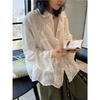French Vintage Embroidered Pattern Women Cardigan Shirt Spring Summer Lightweight Sheer Casual Loose Shirt Tops