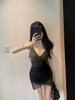 Chic Deep V-Neck Spaghetti Strap Bodycon Dress for Women - Slim-Fit Nightclub Mini Skirt