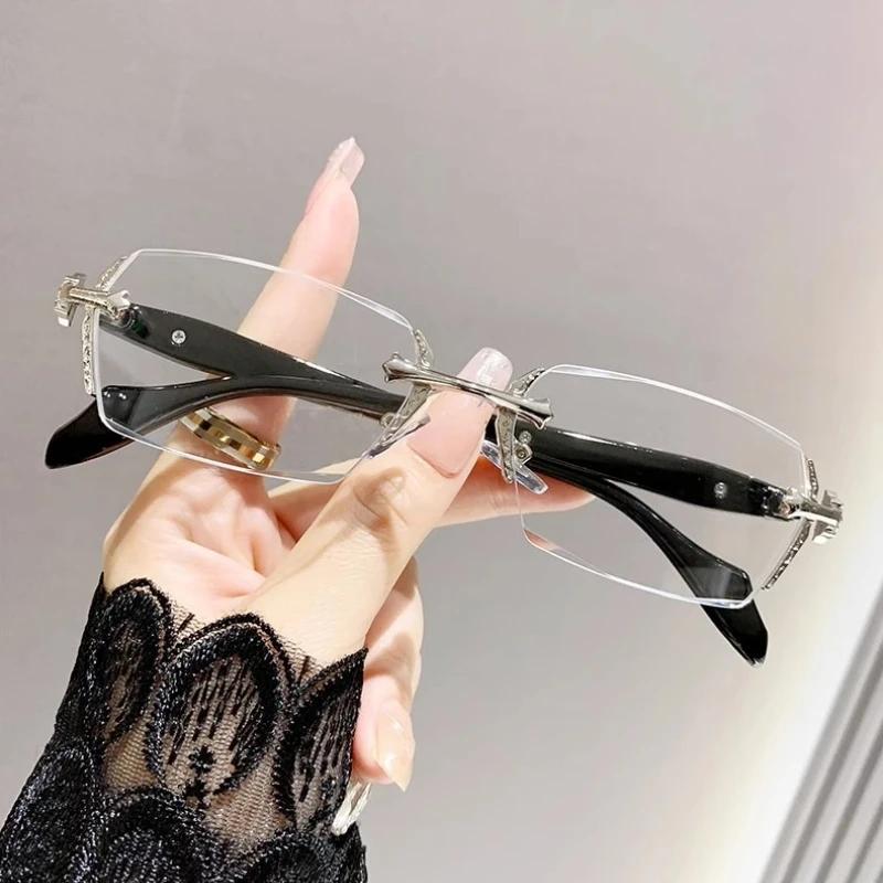 Women Y2K Vintage Frameless Glasses for Men Business Fashion Travel Eyewear Anti Eyestrain High-Quality Metal Hinges Eyeglasses