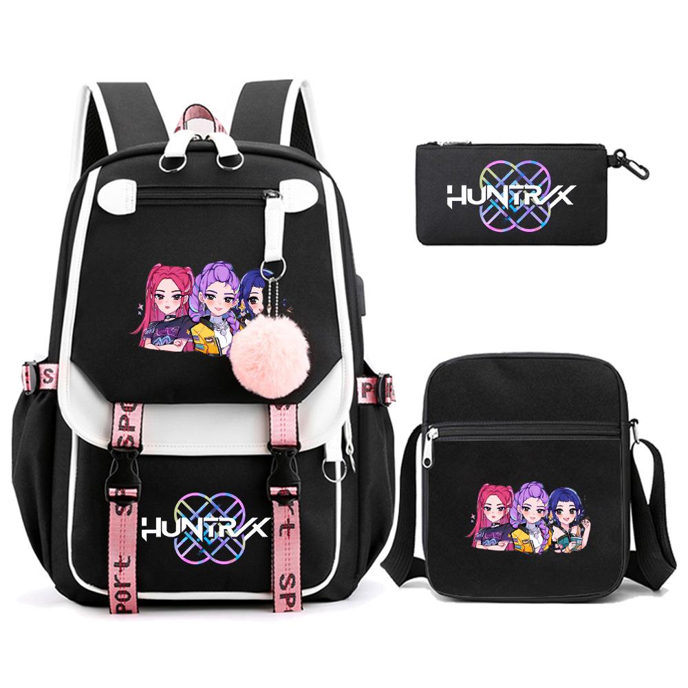3Pcs/set Anime Kpop Demon Hunters Printed Backpack with Shoulder Bag Pencil Case for Teenager Girl Boy Bookbag Large Capacity Travel Bag Kid Gift