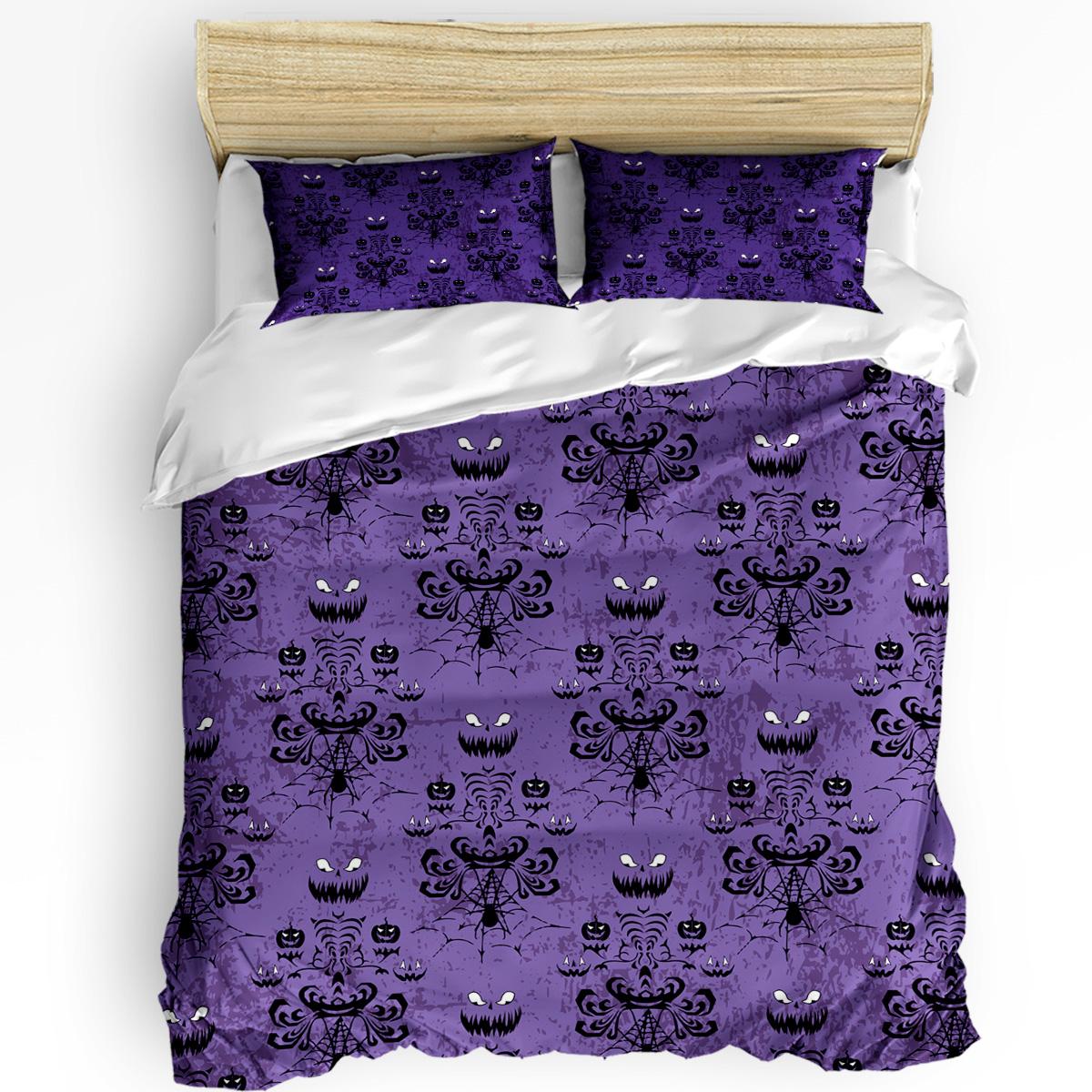 

Halowen Haunted Mansion Purple Black Soft Duvet Cover featuring Pilow Case Custom 3pcs Beding Set Comfortable Quilt Cover Double Bed Home Textile 135*200cm Eu-Single
