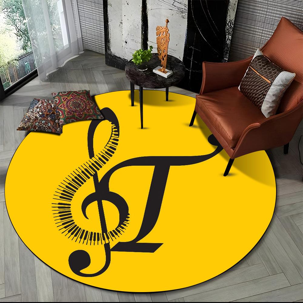Piano Black White Key Music Symbol Area Rug,Round Carpet Rug for Living Room Bedroom Sofa Foot Pad Decor Non-slip Floor Mat Gift
