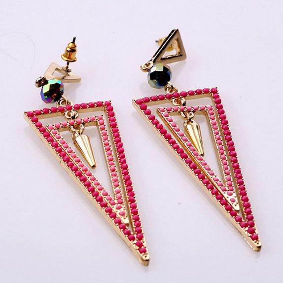 Bohemian Color-Block Triangle Dangle Earrings for Women