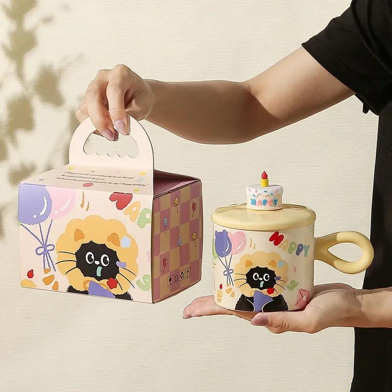 Cute Cartoon Cat Ceramic Mug With Lid Ceramic Coffee Cup Office Drinking Water Cup For Souvenir Gift