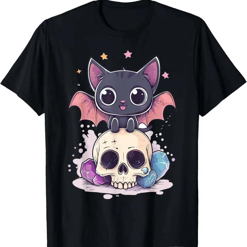 Funny Cute Bat Skeleton Print Tshirt Unisex Unisex Summer Casual Fashion Streetwear Loose Tops Crew Neck Short Sleeve Cotton Tees