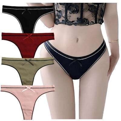 Pastel Ribbed Lucky Bag Size [VIVISHOW] Women's T-Back Panties, Cotton, Ribbon, Colors, Knit, Cute, Stretch, Non-Slip, Low-Rise, Women's Underwear,