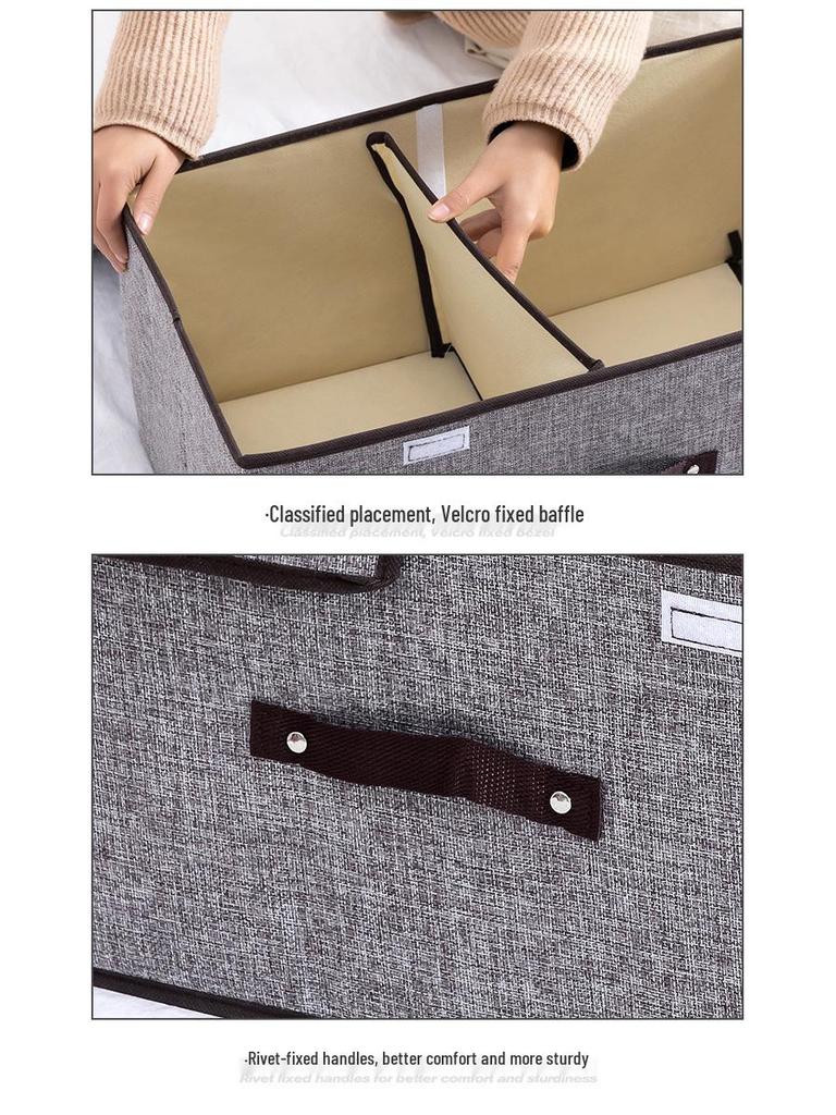 Foldable Cotton & Linen Large Storage Box with Double Lid for Miscellaneous Items and Underwear.