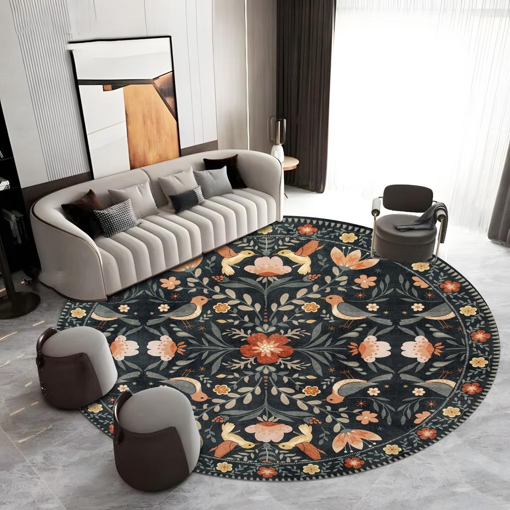 Decorative Floral Round Area Rug with Black Background Perfect for Adding a Touch of Nature To Your Living Space