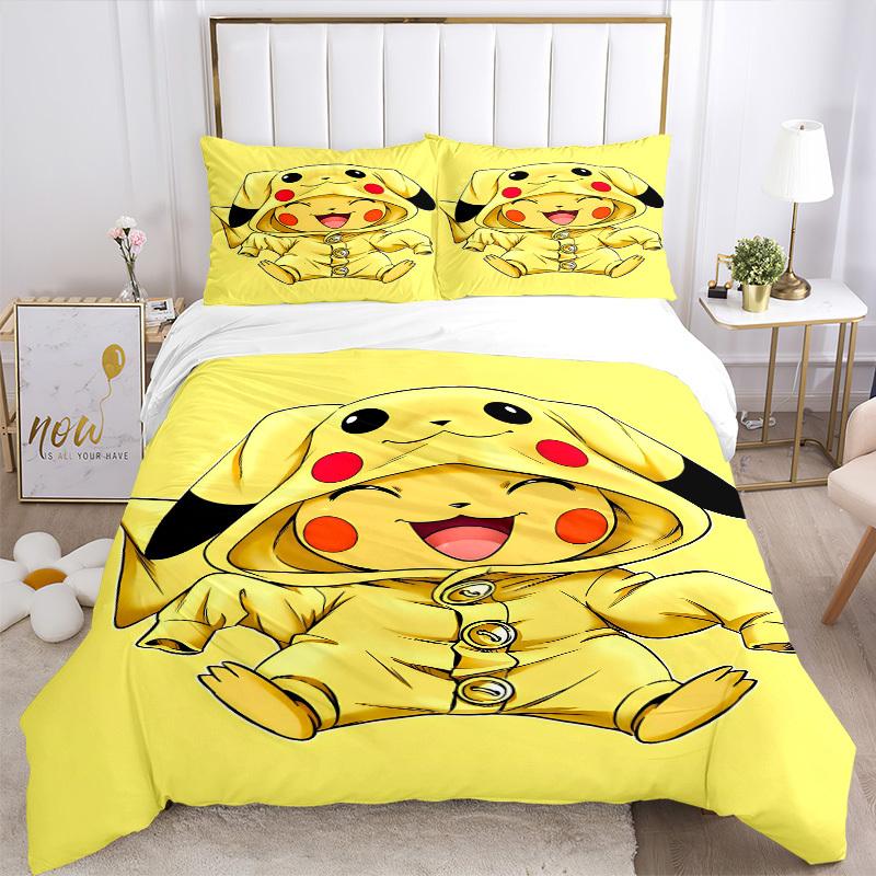 3pcs Pikachu Costume Duvet Cover Set, 1 Duvet Cover + 2 Pillowcases (No Insert), High-Definition Print, Home & Dorm Set yy251208081