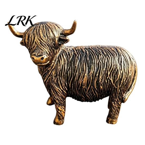 Sitting Yak Set Highland Resin Figurines, Vintage Bronze Finish Animal Statues, Weatherproof Detailed Long Hair Texture Statues Farmhouse Decor