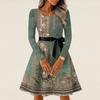 Women's Casual Fashion Long Sleeve  Vintage Long Dresses