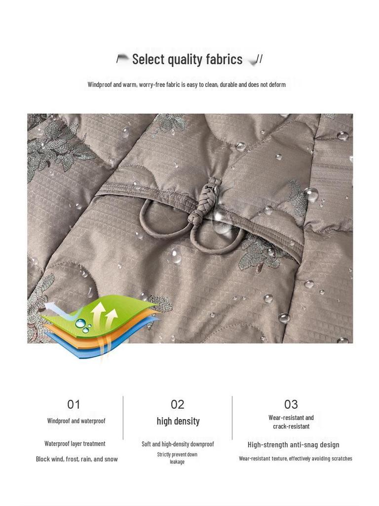 2025 Chinese Style Embroidered White Goose Down Jacket for Middle-Aged and Elderly Women - Thick Winter Coat