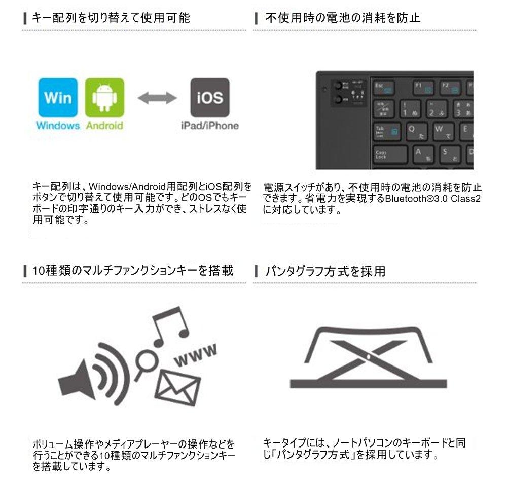 ELECOM Foldable Bluetooth Keyboard, Multi-Pairing, Black, TK-FLP01BK