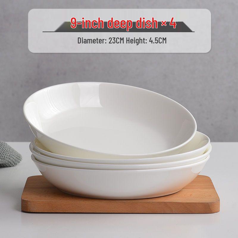 6-piece White Porcelain Deep Dinner Plate Set, 6-inch