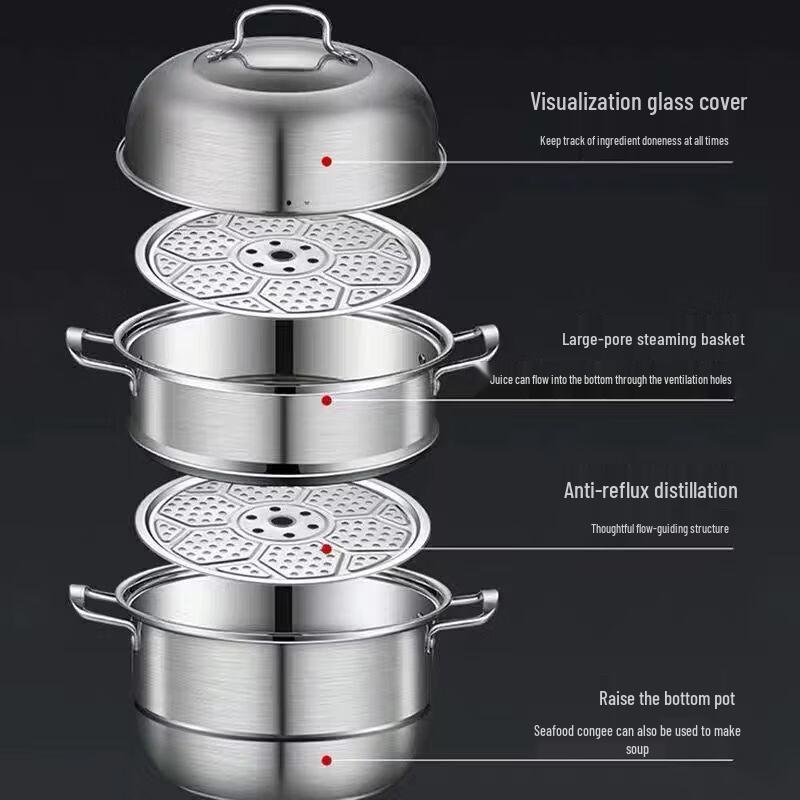 ZISIZ 28cm 3-Layer Stainless Steel Steamer & Soup Pot