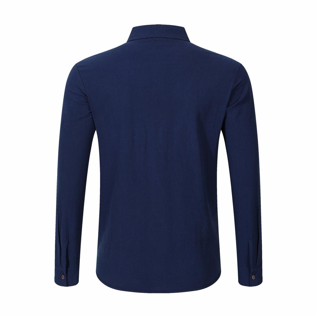 Men's Linen Long-Sleeve Cardigan - Loose Fit Lapel Pocket Casual Solid Button-Up Top