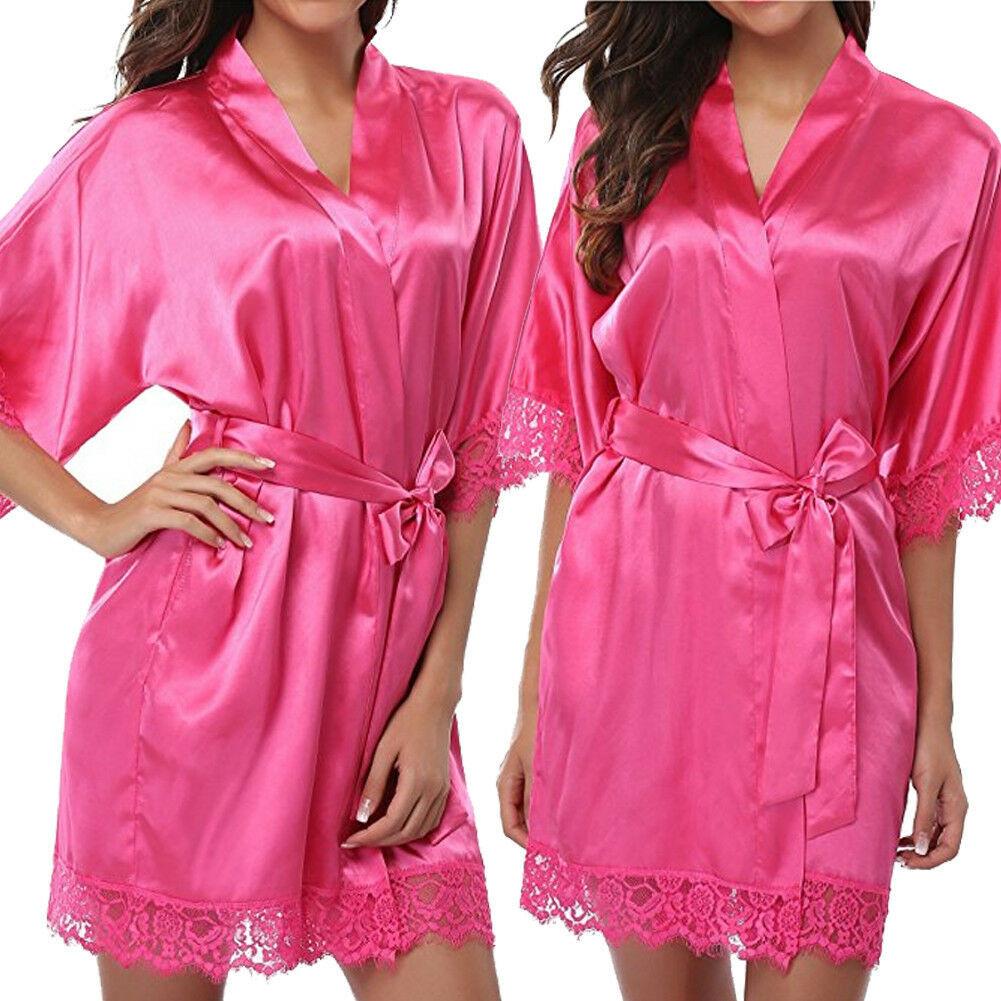 Silk Plain Womens Satin Robes Bridal Wedding Bridesmaid Bride Gown Robe Bath