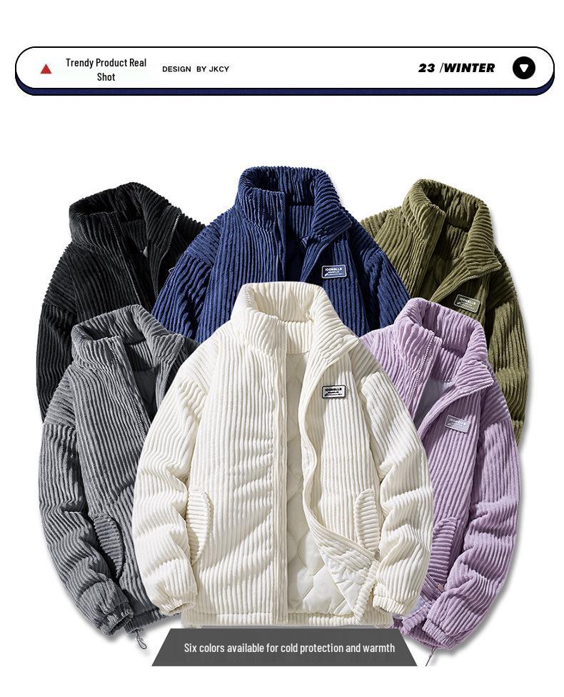 Retro American Corduroy Stand Collar Jacket – Trendy, Warm, Thickened, Unisex for Autumn/Winter