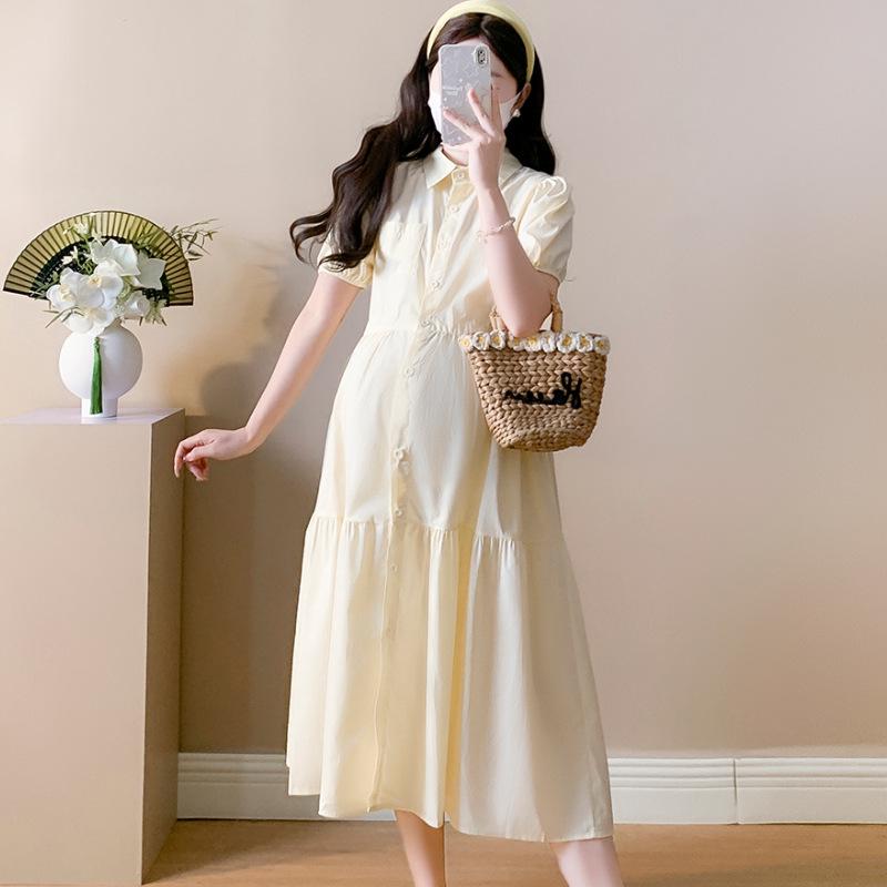 Elegant Yellow Short-Sleeved Maternity Dress for a Fresh, Summer Look M жёлтый