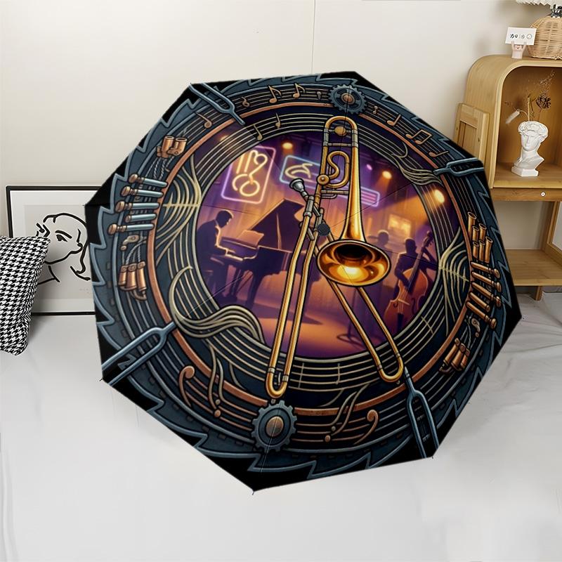 Jazz Night Music Scene Pattern Umbrella, Portable and Foldable Design, 8 Ribs, a Casual Accessory for Halloween, Christmas, and Birthday Gifts.