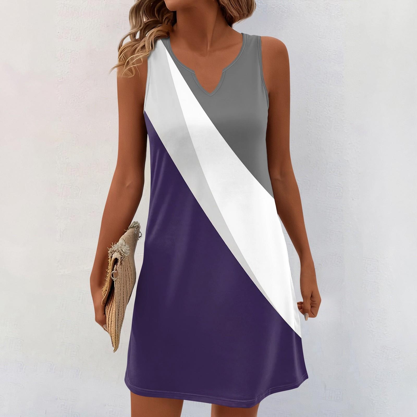 

Женские летние платья с V-образным вырезом и принтом без рукавов Сарафан Повседневное платье S фиолетовый