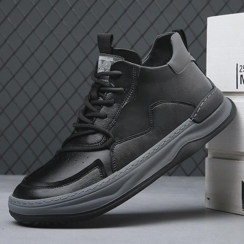 Pánské evropské boty z pravé kůže s tlustou podrážkou, prodyšné, ležérní, bílé - Trend pro jaro 2025