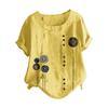Women Buttons  Short Sleeve Floral Print Buttons Cotton Linen Vintage Top
