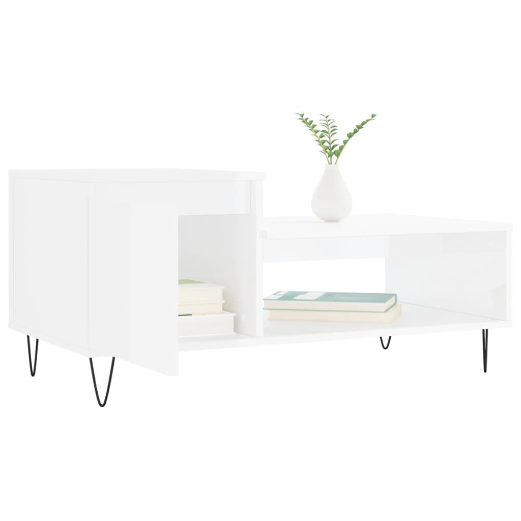  Coffee Table, High Gloss White, 100x50x45 Cm