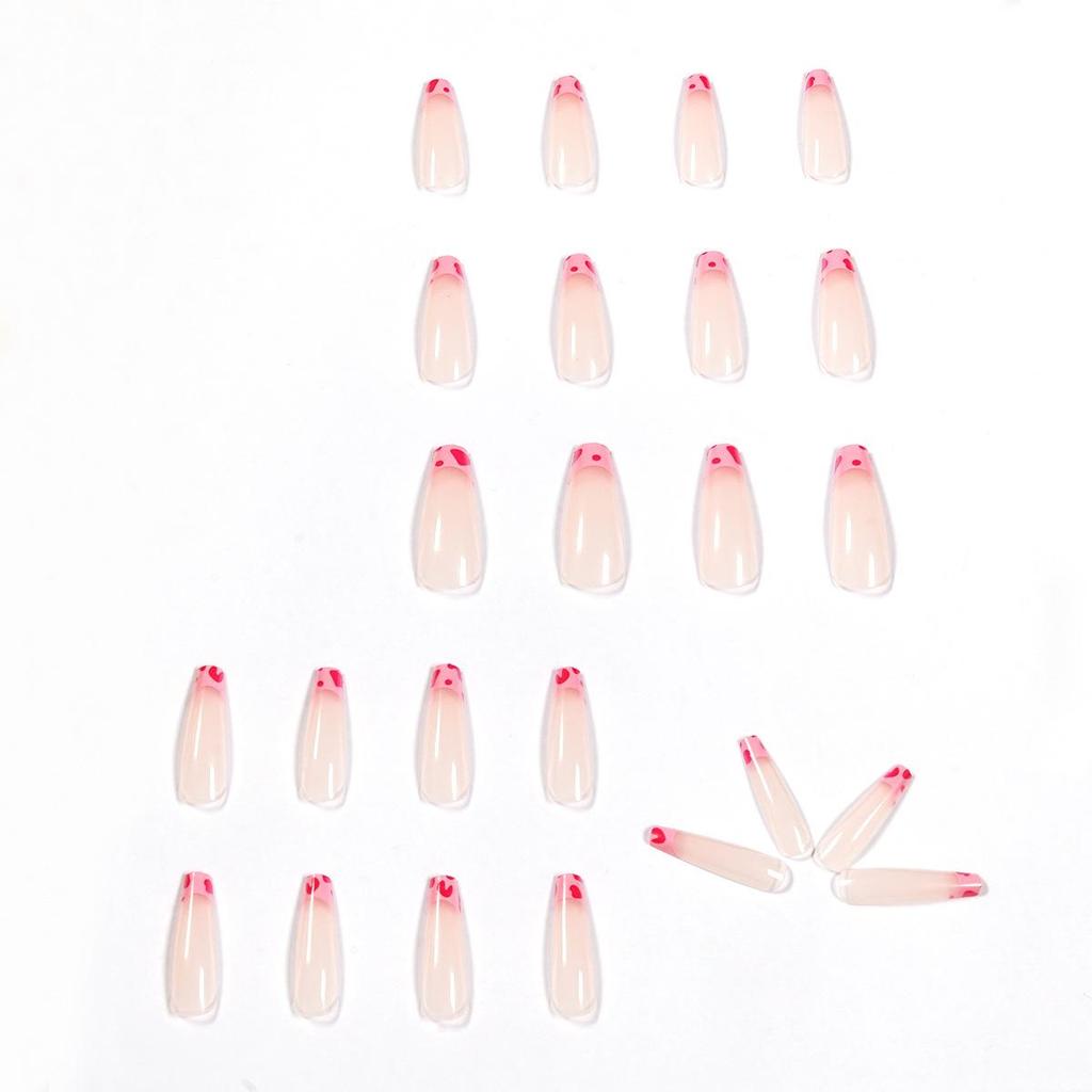 Rose Red Cow Print Long Ballet Fake Nails - Removable Nail Art Stickers