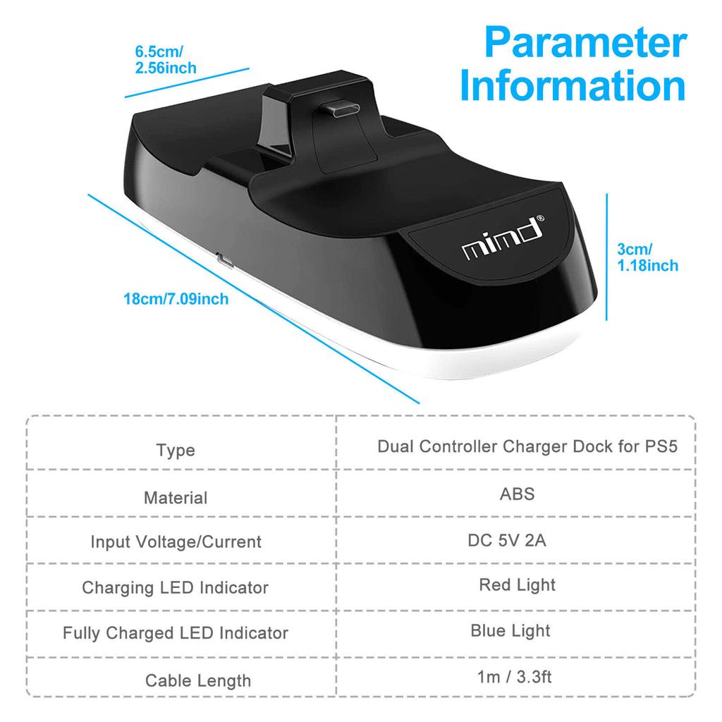Controller Charging Charger Dock Station Wireless Controller, Dual Controller Charging Station Fit for Sony PS5 Controller with Type-C Charging Cable