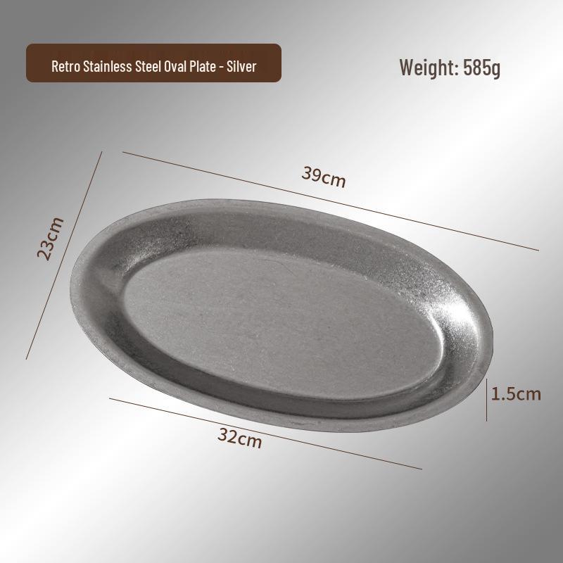 Retro Stainless Steel Oval Dessert and Fish Tray for Barbecue & Coffee Shops