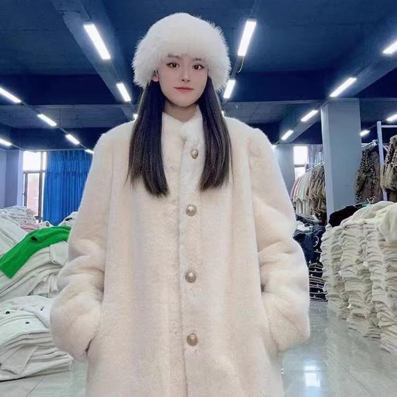New winter casual temperament long loose coat imitation mink hair thickened warm coat