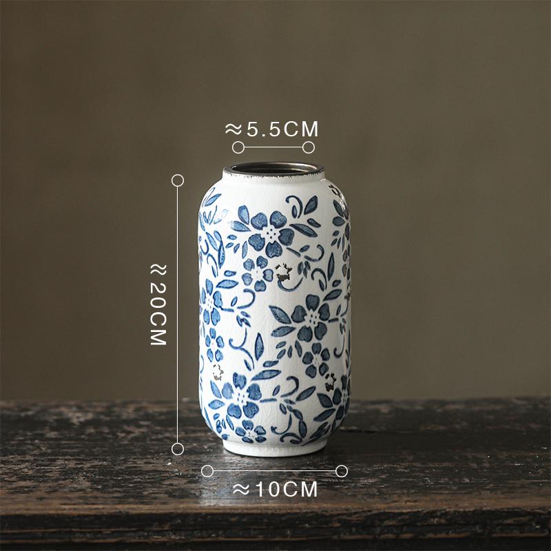 French-Chinese Ice Crackle Blue & White Ceramic Vase: Entrance & Living Room Decor