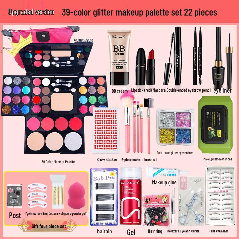 39-Color Eyeshadow Palette & Makeup Set: Beginner-Friendly Blush, Powder, Lipstick Combo