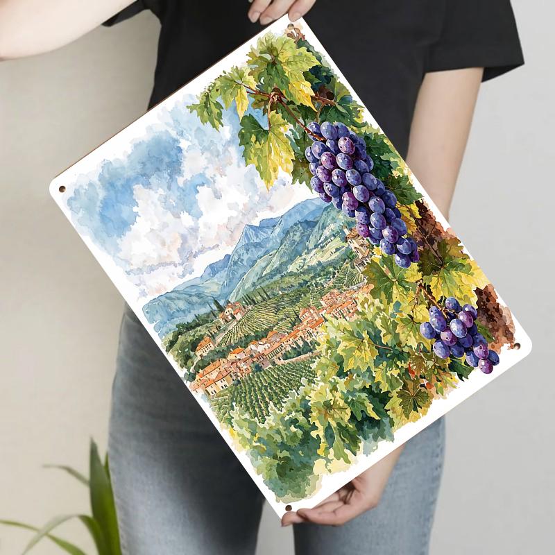 

Vineyard Landscape Metal Wall Art European Countryside Decorative Painting for Living Room 20x30cm（7.8x11.8inch）