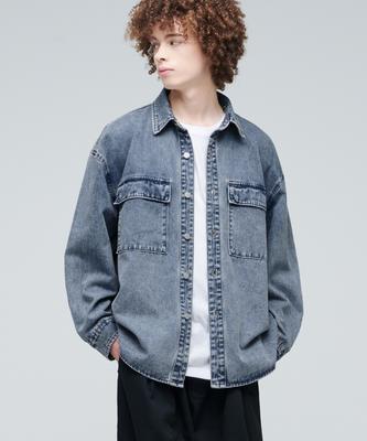 Oversized Double Pocket Denim Shirt [Light Indigo]