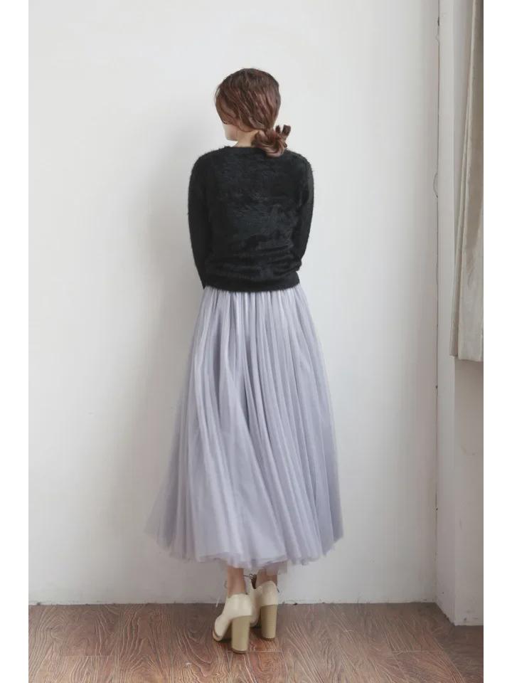 Fustă versatilă din tul cu trei straturi, din plasă: Stil de primăvară și toamnă, leagăn lung de prințesă, tutu de lungime medie