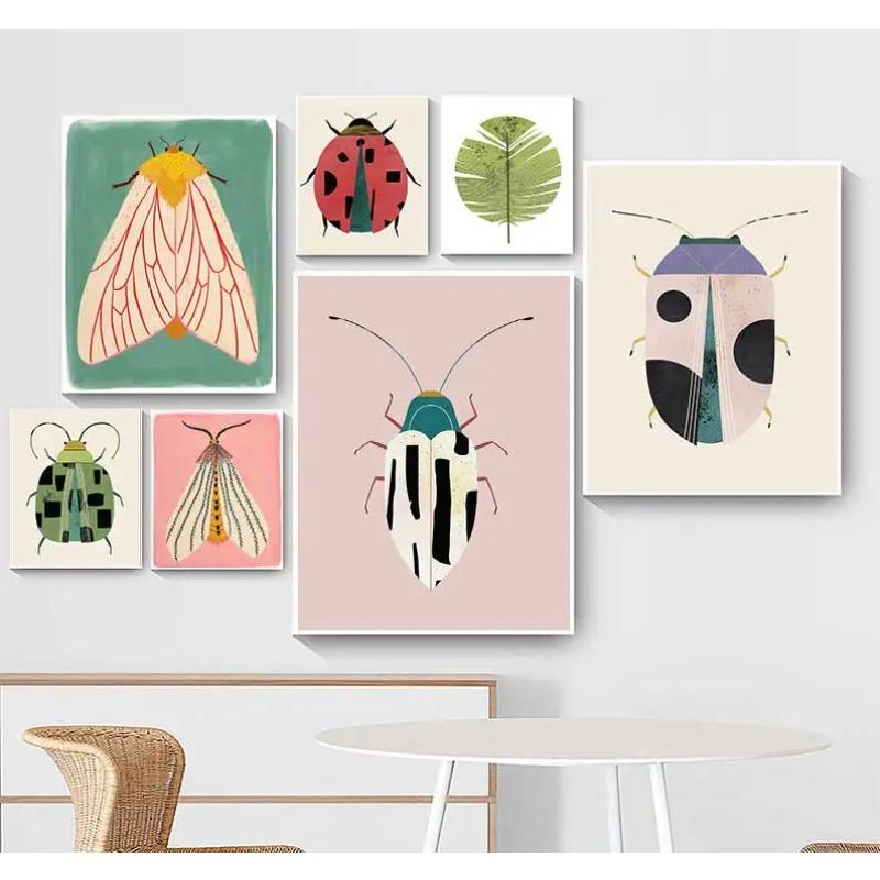 Butterfly Wall Art Ladybug Tiger Moth Beetle Feather Canvas Painting Nordic Poster Printing Wall Picture Bedroom Decoration