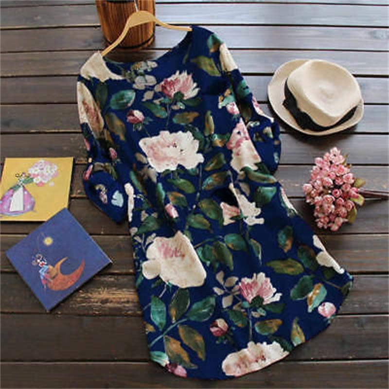 Goodlooking Women Uk Long Sleeve Floral Printed Tunic Tops T Shirt Mini Dress
