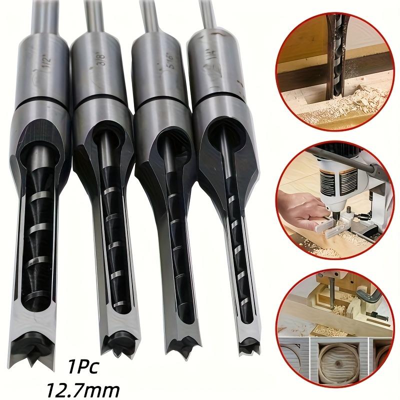 Woodworking Square Hole Punch Bit Set |12.7mm Spiral Slot Chisel Bits with Round Shank | For Wood Drilling