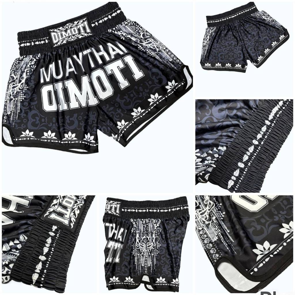 Black Flower Muay Thai Kickboxing Boxing MMA UFC Casual Shorts Gym Sport Unisex Men Women Workout Quick Dry Print Elastic High Waist Training