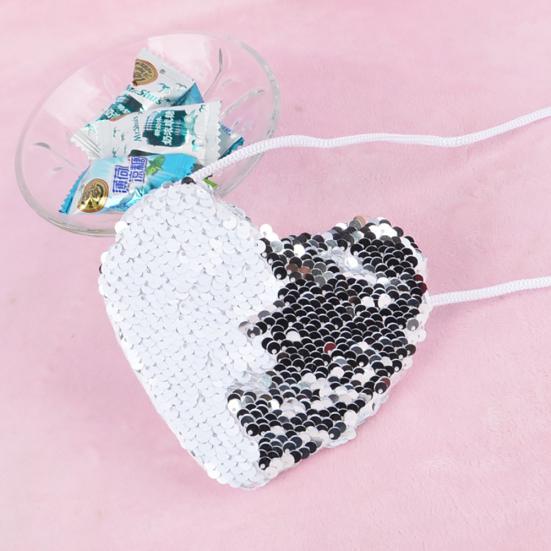 Borsa a Spalla Piccola Portamonete a Forma di Cuore con Doppi Colori e Paillettes per Bambina