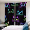 Set Of 2 Fluorescent Cat Print Curtains Installation Polyester Drapes Bedroom Living Room Curtain Sheer For Great Made With Rod Pocket