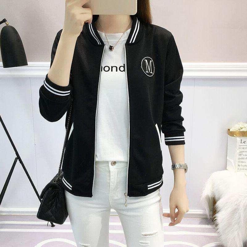 

Куртка женская весна и осень новая корейский стиль бейсбольная форма свободная для полных плюс размер женская одежда 5XL чёрный