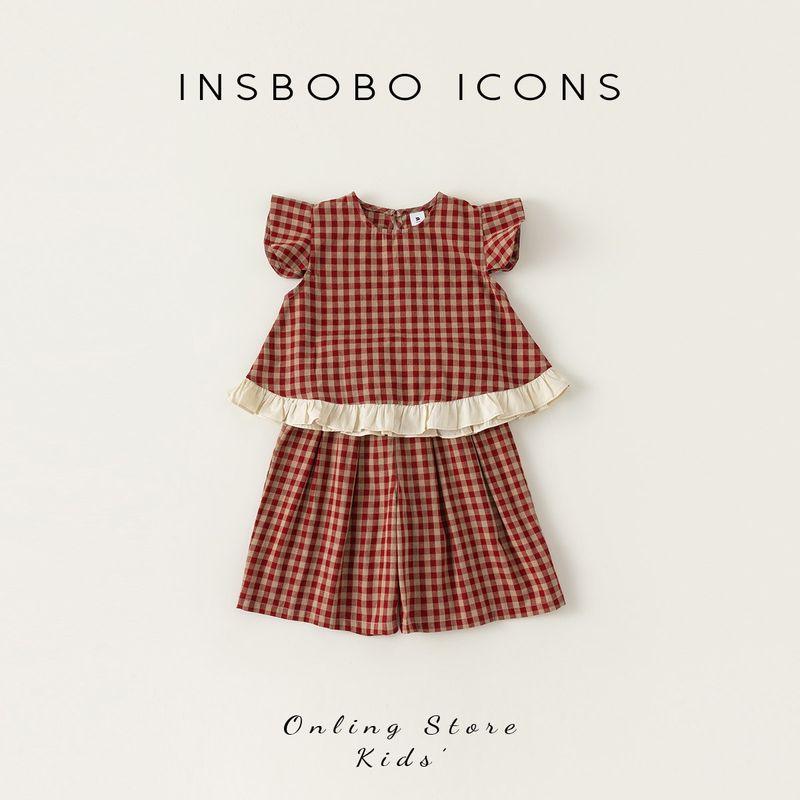Children s Clothing Western Style Fashion Little Girl Summer Clothes Red Plaid 100