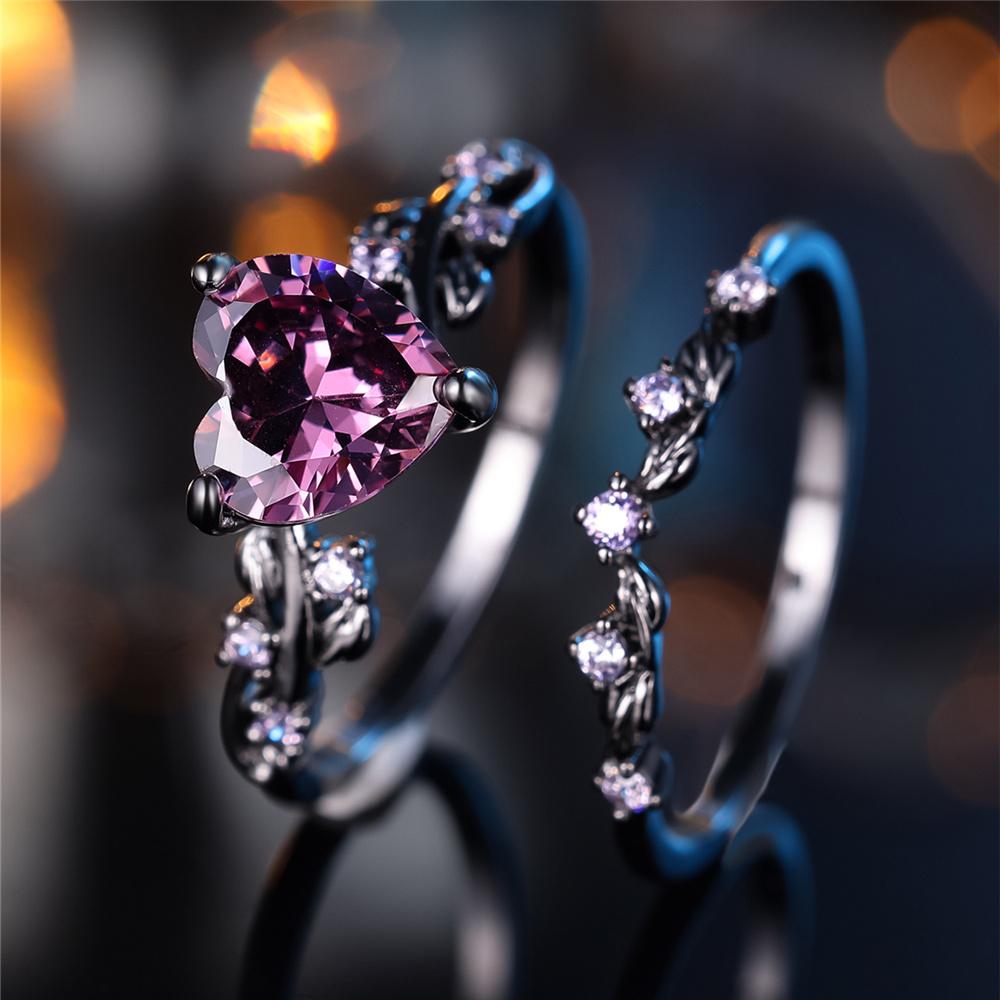 

Женский черный красный циркон камень сердце обручальное кольцо комплект винтажный черный золотой цвет свадебные обручальные кольца ювелирные изделия для вечеринок для женщин 10 фиолетовый