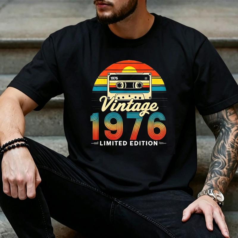Unisex Retro Sunset Cassette Tape 1976 Graphic T Shirt 70s Music Nostalgic Birthday Daily Streetwear Top
